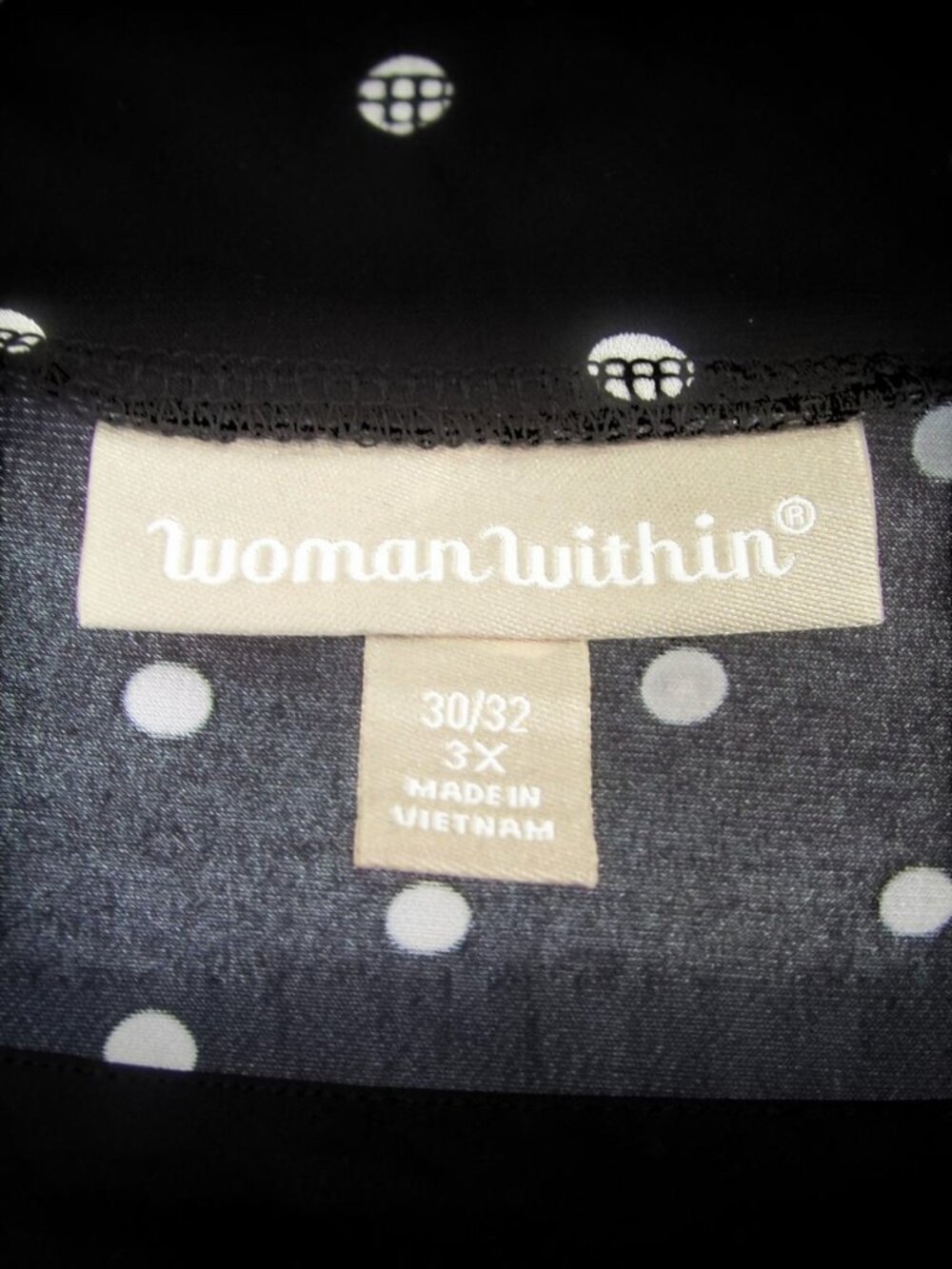 Woman Within 3X 30/32 Top Black & White Polka Dot 3/4 Sleeves Cold Shoulder NEW - Picture 10 of 12